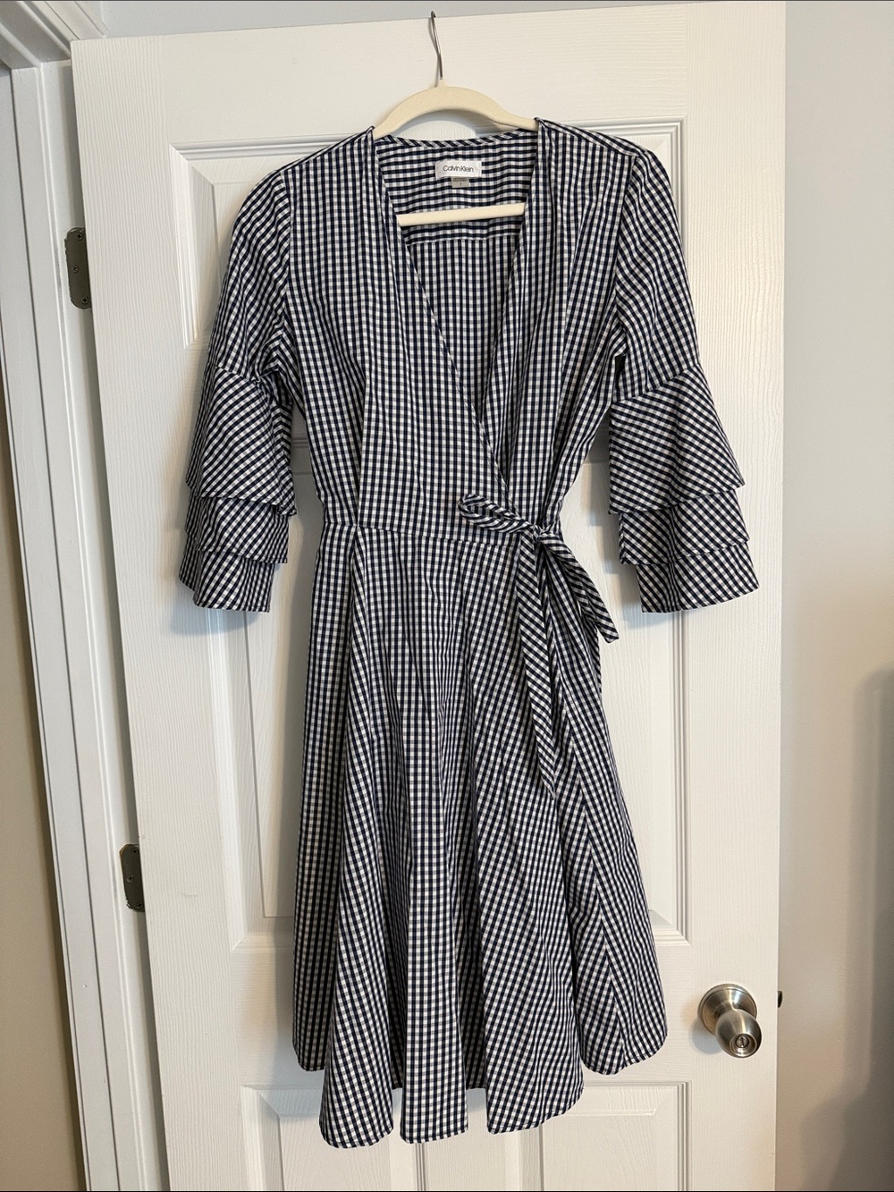 Calvin Klein Navy Gingham Wrap Dress
